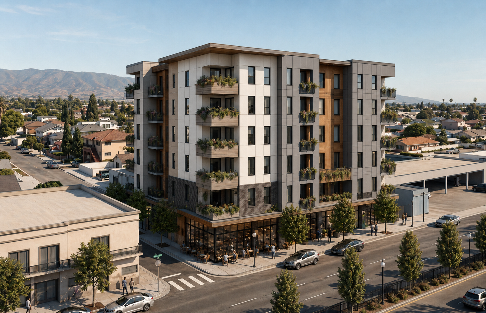 Aerial visualization of a mixed-use development site