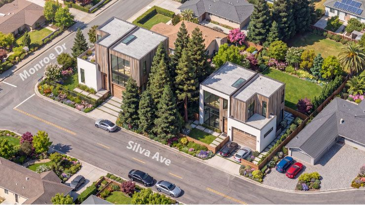 Two new infill residences at Monroe Drive and Silva Avenue