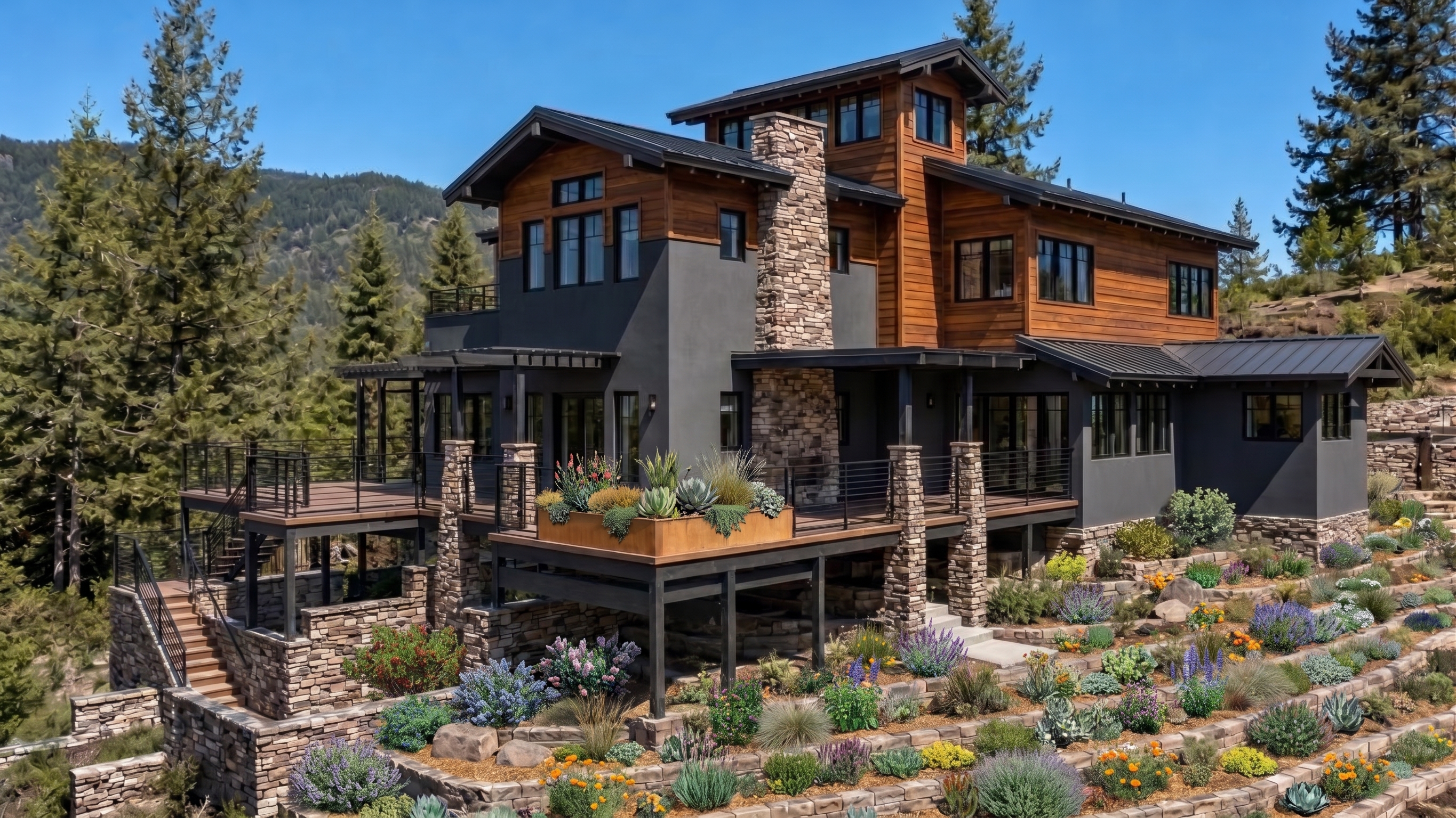 Custom residence on a wooded hillside site